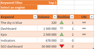 SEO Dashboard keyword positionning