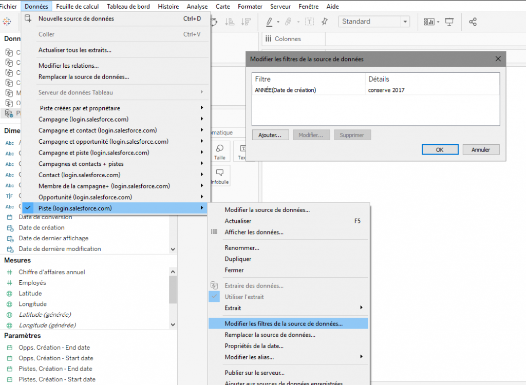 Appliquer des filtres aux données sélectionnées dans Tableau Software